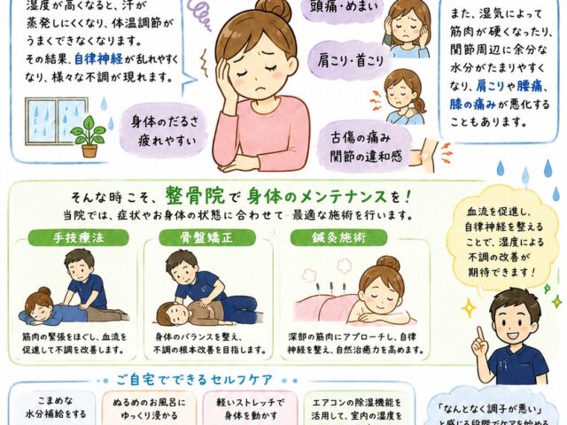 湿度が高い日は身体の不調に注意！整骨院でできるケア　自宅で出来るケア