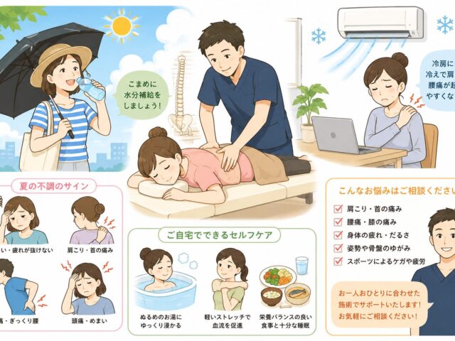 熱中症対策だけでは不十分！暑い季節に増える肩こり・腰痛・疲労感を整骨院でしっかりケアしませんか？