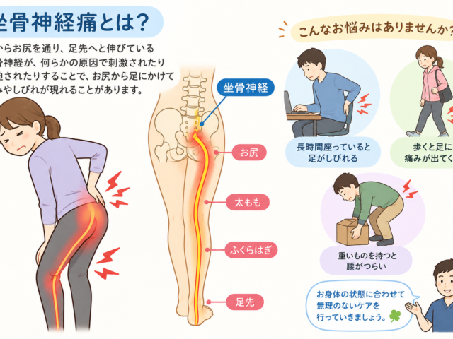 お尻から足にかけての痛み・しびれ…坐骨神経痛かもしれません